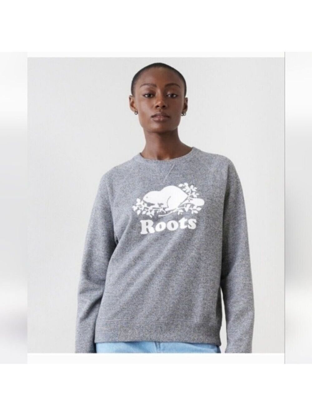 ROOTS | Original Crew Sweatshirt in salt and pepper gray Sz S